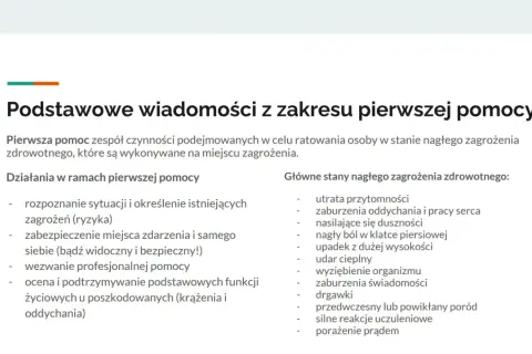 Lista stanów nagłego zagrożenia zdrowotnego, w tym nasilające się duszności, utrata przytomności i zaburzenia oddychania. Podstawowe wiadomości z zakresu pierwszej pomocy.