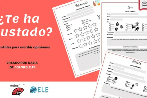 Plantilla para escribir opiniones de restaurantes, libros y películas. Incluye campos para información general, personajes, resumen y opinión personal.