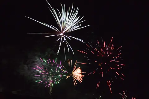 Fyrverkerier lyser upp natten, en färgsprakande explosion av ljus som firar annandag nyår.