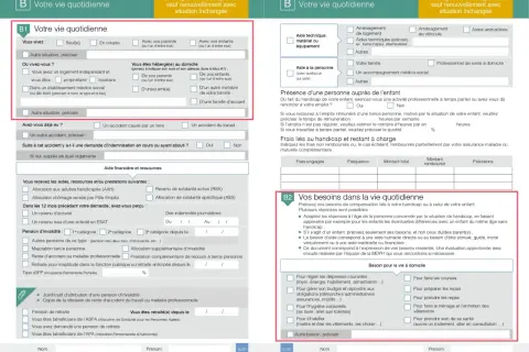 Formulaire pour une demande de carte d'invalidité, section "Votre vie quotidienne".