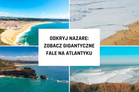 Widok na wybrzeże Portugalii, gdzie widać, czy Portugalia ma dostęp do morza, z gigantycznymi falami na Atlantyku w Nazare.