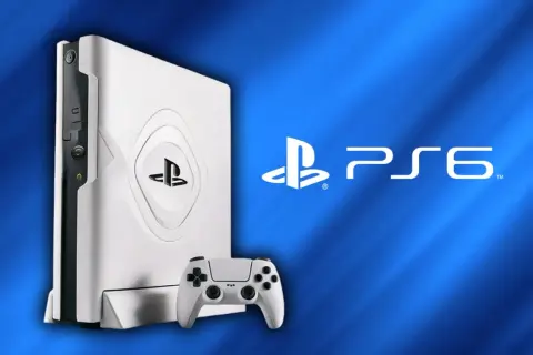 Biała konsola PlayStation 6 z kontrolerem, obok logo PS6. Kiedy premiera?
