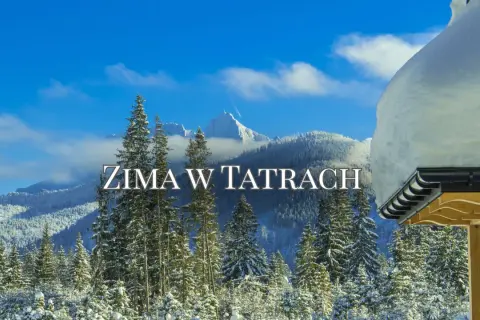 Zima w Tatrach, Bukowina Tatrzańska oferuje piękne widoki i zimowe atrakcje. Śnieg pokrywa góry i lasy, a niebo jest błękitne.