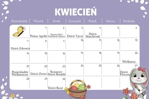 Kwiecień pełen jest nietypowych świąt: Prima Aprilis, Dzień Tęczy, Dzień Marchewki, Dzień Zdrowia, Dzień Ziemi, Dzień Książki, Dzień Florysty i Dzień Koni.