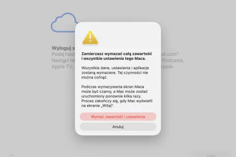 Chcesz wymazać zawartość i ustawienia Maca. To reset maca, który usunie wszystkie dane.