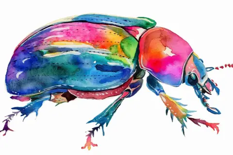 Un escarabajo vibrante y colorido, una obra de arte con dibujos creativos que explotan en un arcoíris de acuarela.