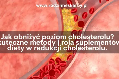 Przekrój naczynia krwionośnego z cholesterolem i czerwonymi krwinkami.