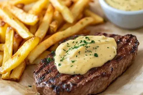 Biff med pommes frites och krämig bearnaisesås, perfekt för ett bearnaisesås recept stavmixer.