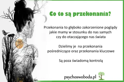 Sylwetka kobiety z drzewami w środku, symbolizująca głęboko zakorzenione przekonania kluczowe.
