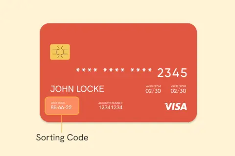 Karta bankowa z danymi Johna Locke'a, numerem konta 12341234 i numerem 88-66-22, który jest sort code.