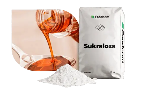 Słodzik sukraloza w proszku i płynie. Opakowanie Foodcom 25 kg.