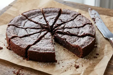En saftig kladdkaka, perfekt skuren och pudrad med florsocker. Ett enkelt kladdkaka recept som alla kan lyckas med.