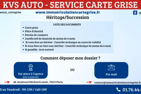 KVS Auto vous aide pour votre carte grise suite à un héritage ou une succession. Documents requis et démarches expliqués.