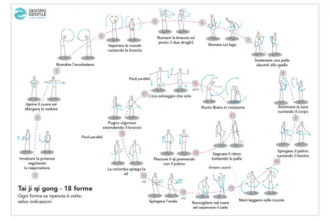 Tai ji qi gong - 18 formes : découvrez les 18 mouvements pour les bienfaits du qi gong, de l'arc-en-ciel à l'observation du ciel.