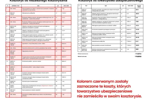 Koszty prac remontowych i wykończeniowych, w tym malowania i gruntowania, zaznaczone na czerwono.