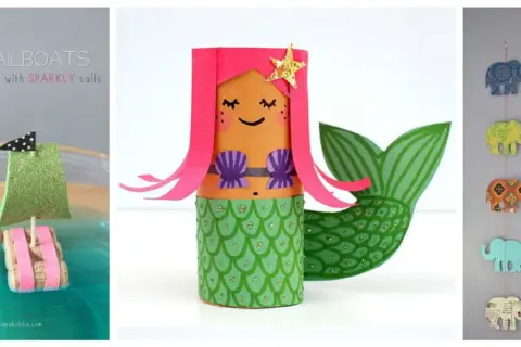 Barchette di sughero con vele scintillanti, sirena di cartone e simpatici elefantini decorativi: idee per lavoretti facili e creativi.