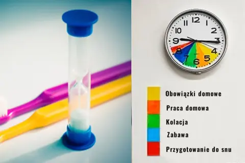 Klepsydra i kolorowy zegar pomagają jak nauczyć dziecko cierpliwości, wizualizując czas na obowiązki, naukę i zabawę.