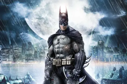 Batman w deszczową noc nad Gotham. Ten obraz to idealny **batman arkham asylum poradnik** dla graczy.