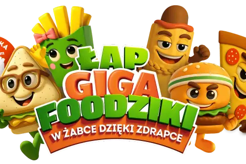 Wesołe postacie jedzenia, jak kanapka, frytki, hot dog, burger i pizza, zachęcają do zabawy. Dowiedz się, ile jest ważna zdrapka, by zdobyć Giga Foodziki w Żabce!