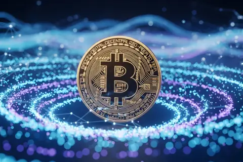 Złoty Bitcoin na tle cyfrowej sieci, symbolizujący technologię blockchain, co to jest i jak działa.