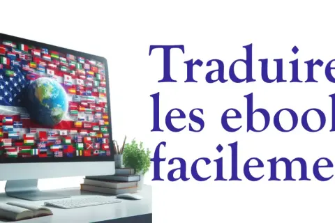 Traduire les ebooks facilement : un ordinateur affiche des drapeaux du monde entier, symbolisant la traduction globale.
