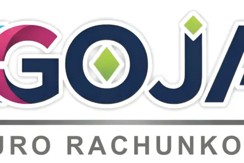 Logo "GOJA BIURO RACHUNKOWE" z kolorowymi literami i zielonym rombem.