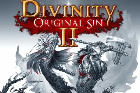 Okładka Divinity Original Sin II. Dwie postacie w zbrojach, jedna z łukiem, druga z toporem, walczą na tle czerwonej mgły. To świetny materiał na poradnik!