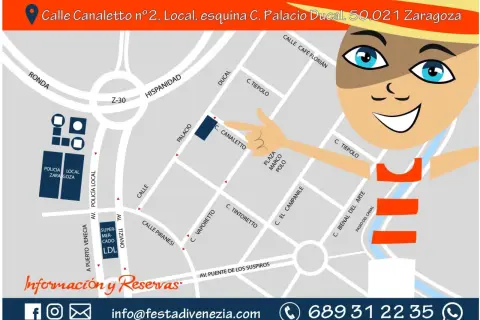 Mapa de Zaragoza con la dirección Calle Canaletto nº2, Local, esquina C. Palacio Ducal. ¡Encuentra la festa di Venezia!