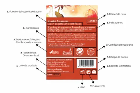 El jabón ecoartesano certificado Essabó Amazonas está hecho de aceite de jojoba y manteca de cacao, con ingredientes naturales y ecológicos.