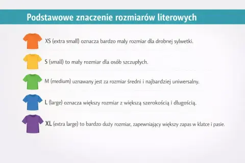 Tabela rozmiarów: XS, S, M, L, a jaki to rozmiar XL? To bardzo duży rozmiar, zapewniający większy zapas w klatce i pasie.