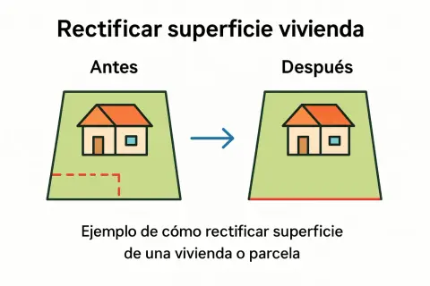 Ilustración muestra cómo corregir los metros cuadrados de una parcela en el catastro, pasando de una forma irregular a una más definida.