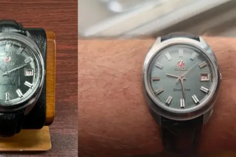 Reloj Rado Space Wing con cristal mineral rayado, listo para pulir.