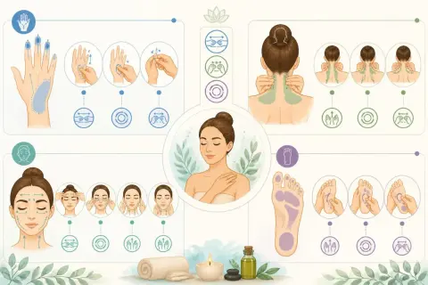 Guide d'auto-massage pour le visage, les mains, le cou et les pieds. Une belle idée massage pour se détendre et prendre soin de soi.
