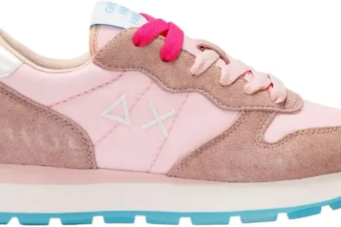 Sneaker Sun 68 donna rosa, con dettagli in camoscio e suola azzurra. Perfetta per un look casual e femminile.