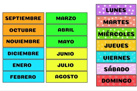 Carteles para asamblea infantil para imprimir: meses del año y días de la semana.