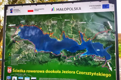 Mapa ścieżki rowerowej dookoła Jeziora Czorsztyńskiego. Gdzie zacząć? Trasa Velo Dunajec biegnie malowniczymi terenami Małopolski.