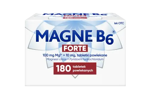 Opakowanie leku Magne B6 Forte 180 tabletek powlekanych.