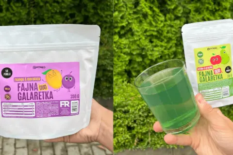 Fajna Duo Galaretka - mango i marakuja. Sprawdź, ile kcal ma proszek galaretki, by cieszyć się smakiem bez wyrzutów sumienia.