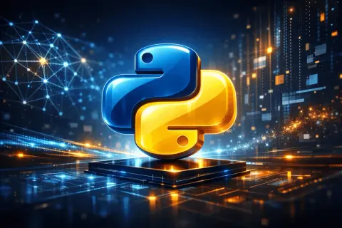 Logo Pythona na tle cyfrowego świata. Idealne dla tych, którzy szukają python praca dla początkujących.