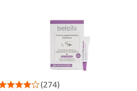 Crema regeneradora intensiva Belcils para pestañas. Opiniones positivas sobre su crecimiento y regeneración. Ideal para ojos sensibles.