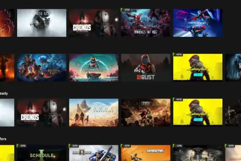 Przeglądaj GeForce Now lista gier: od nowości, przez bestsellery, po promocje. Zobacz tytuły takie jak Cyberpunk 2077, Baldur's Gate 3 i wiele innych.