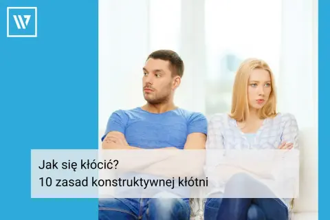 Para siedzi odwrócona od siebie, z ramionami skrzyżowanymi. Tekst na dole sugeruje, że to obrazek o tym, jak prowadzić konstruktywną polemikę.