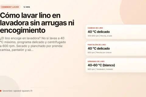 Lava el lino a 40°C máximo, programa delicado y centrifugado a 600 rpm para evitar arrugas y encogimiento.