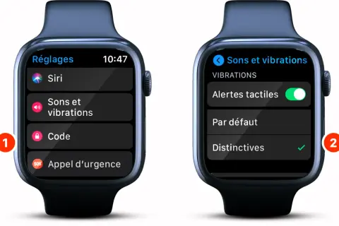 Montre connectée : comment allumer une montre connectée sans bouton ? Accédez aux réglages, puis "Sons et vibrations" pour activer les alertes tactiles.