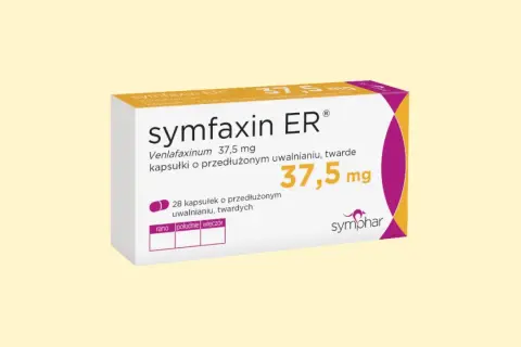 Opakowanie leku Symfaxin ER 37,5 mg, zawierające 28 kapsułek o przedłużonym uwalnianiu.
