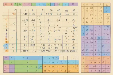 Fragmenty tabel z liczbami i symbolami matematycznymi.