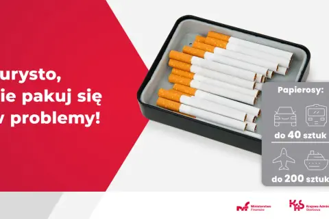 Popielniczka z papierosami i informacją o limitach przywozu do Polski.