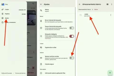 Ajustes para ver la carpeta oculta .media en Android.