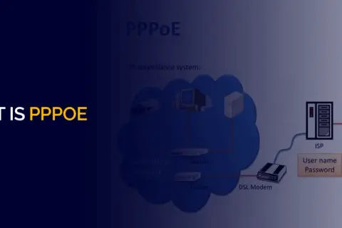 Schemat sieci wyjaśniający działanie PPPoE, z routerem, modemem DSL, ISP i dostępem do Internetu.
