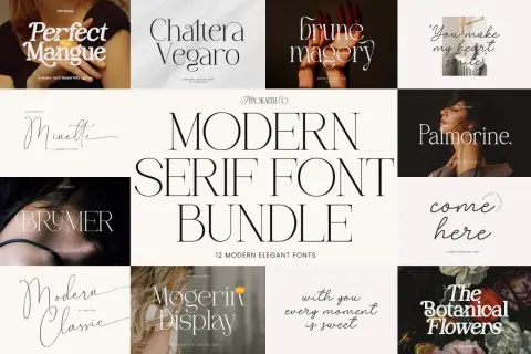 Kolekcja fontów w stylu **vogue font**: eleganckie kroje pisma, od klasycznych serif po nowoczesne pisanki, idealne do projektów graficznych.